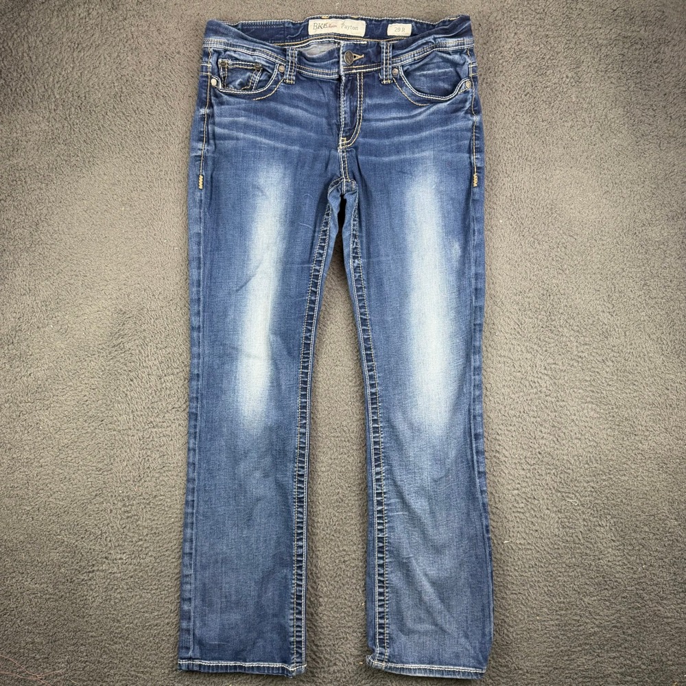 BKE Payton Slim Straight Leg Jeans Womens 29R Blue Denim Mid Rise Distressed